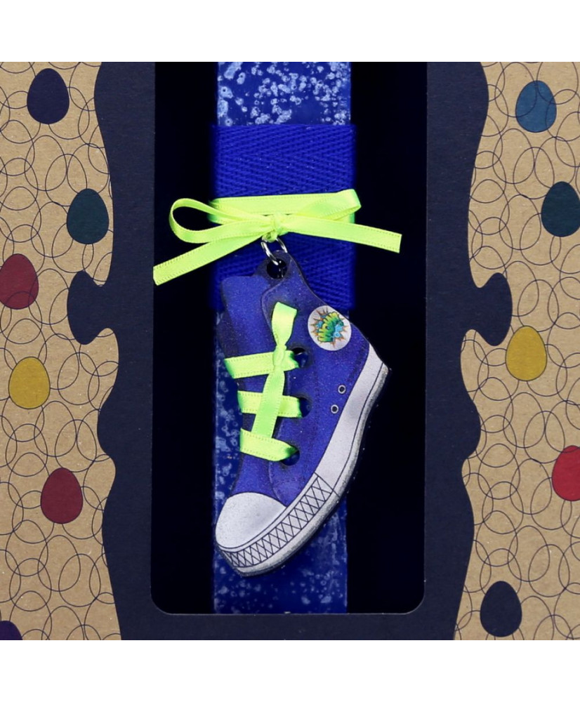 Λαμπάδα μπλε με παπούτσι μπρελόκ 20 εκ.