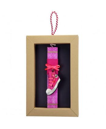 Λαμπάδα φούξια με παπούτσι μπρελόκ 20 εκ.