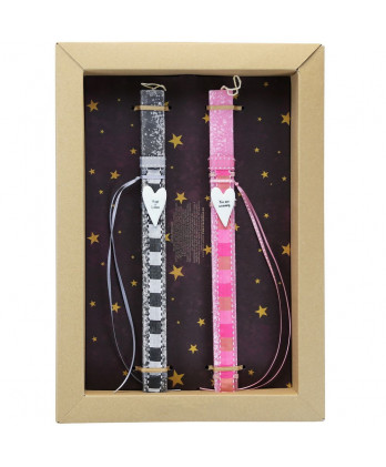 Λαμπάδες σετ για δύο με πορσελάνινα στολίδια καρδιές 30εκ.