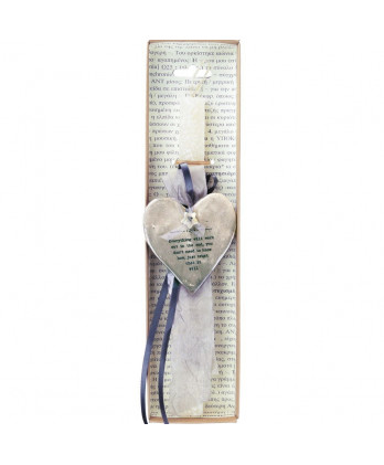 Λαμπάδα κρεμ με καρδιά από πορσελάνη γκρι 30εκ.