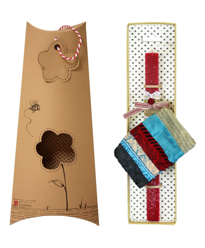 Λαμπάδα βυσσινί με σαντάκι από σάρι 30εκ.