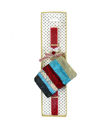 Λαμπάδα βυσσινί με σαντάκι από σάρι 30εκ.