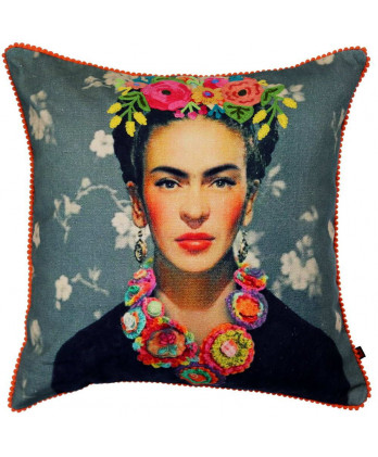 Μαξιλάρι γκρι με σχέδιο Frida Kahlo 45x45εκ.