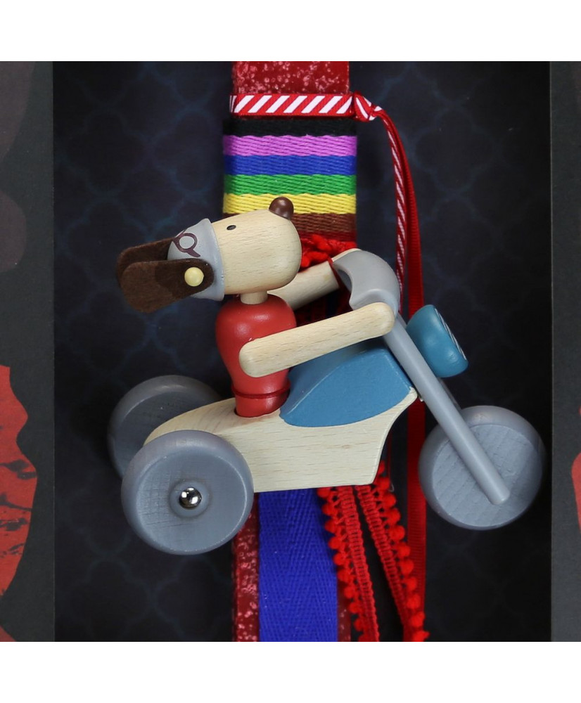 Λαμπάδα Παιδική Σκύλος σε μηχανή – Κόκκινο