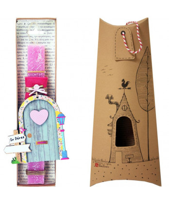 Λαμπάδα Παιδική Μαγική πόρτα – Φούξια (Δυνατότητα να γράψετε το όνομα του παιδιού στην πινακίδα)