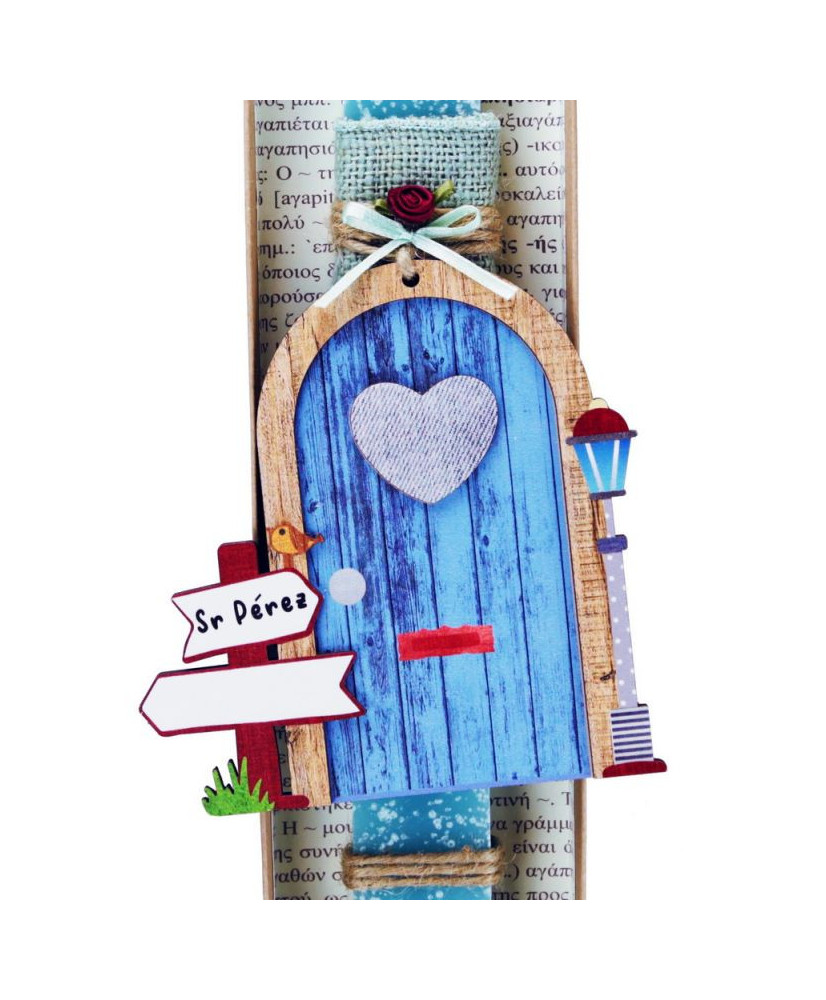 Λαμπάδα Παιδική Μαγική πόρτα – Πετρόλ (Δυνατότητα να γράψετε το όνομα του παιδιού στην πινακίδα)