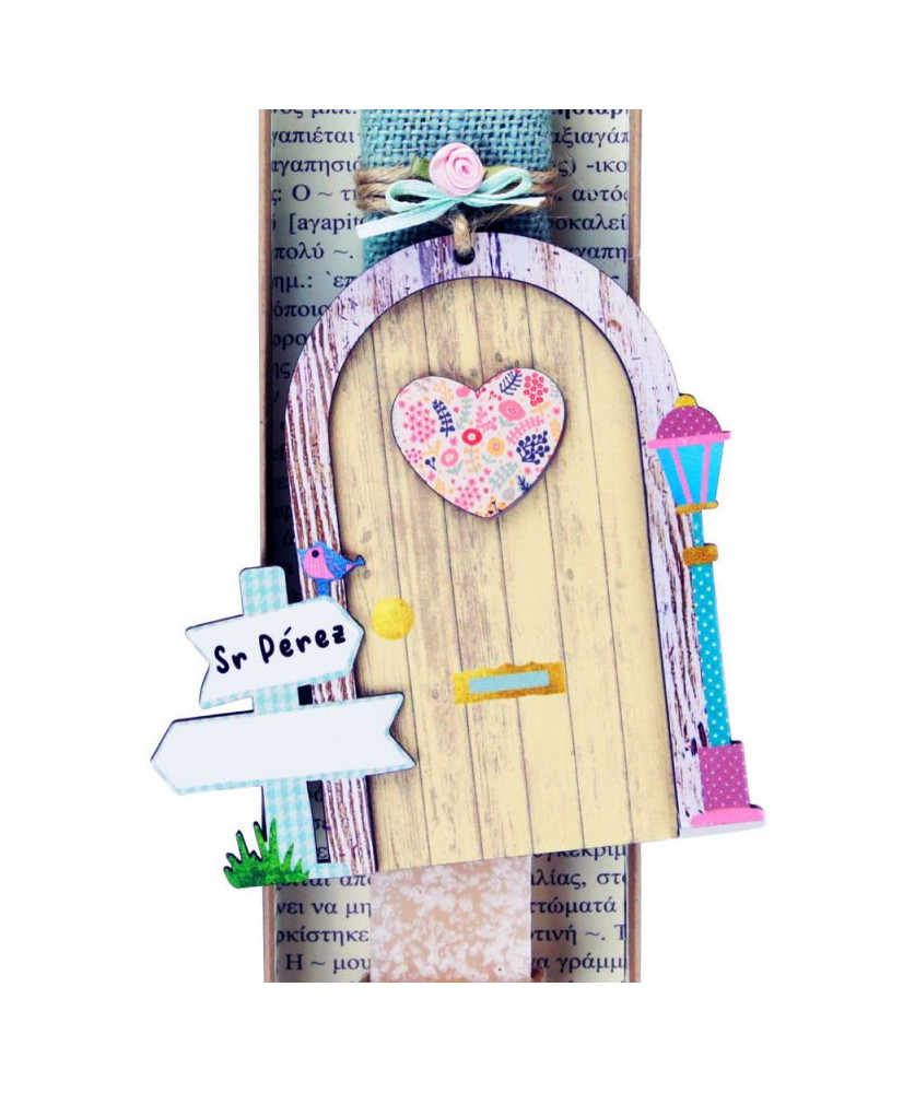 Λαμπάδα Παιδική Μαγική πόρτα – Σομόν (Δυνατότητα να γράψετε το όνομα του παιδιού στην πινακίδα)