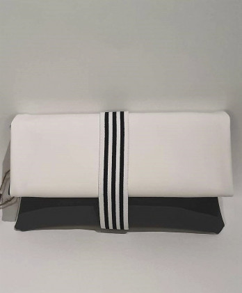 Τσαντάκι δερματίνης clutch πολυμορφικό έξι σχεδίων γκρι με λευκό 30x20x10εκ