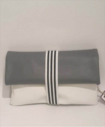 Τσαντάκι δερματίνης clutch πολυμορφικό έξι σχεδίων γκρι με λευκό 30x20x10εκ