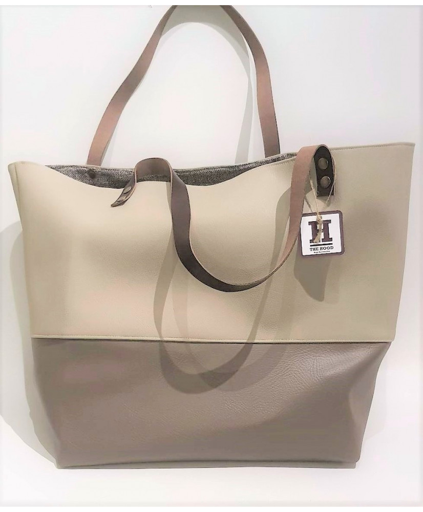 Τσάντα ώμου reversible δερματίνη γκρεζ ανοιχτό και σκούρο 60x38x28εκ