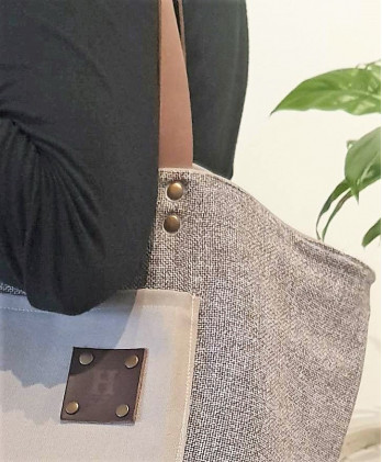 Τσάντα ώμου reversible δερματίνη γκρεζ ανοιχτό και σκούρο 60x38x28εκ