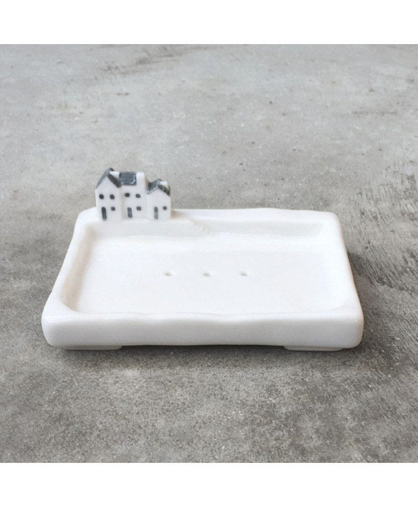 Σαπουνοθήκη Απο Πορσελάνη Με σπιτάκια Και Προβλήτα 9x12 εκ.