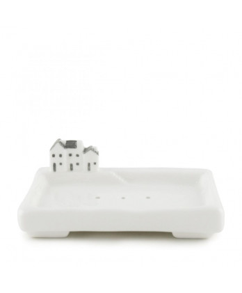 Σαπουνοθήκη Απο Πορσελάνη Με σπιτάκια Και Προβλήτα 9x12 εκ.