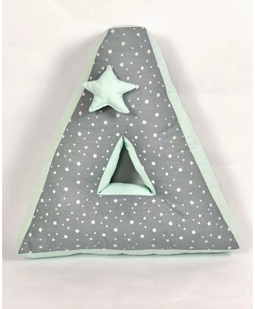 Παιδικά Διακοσμητικά Μαξιλάρια Μονόγραμμα Βεραμάν – Γκρι Με Αστεράκια