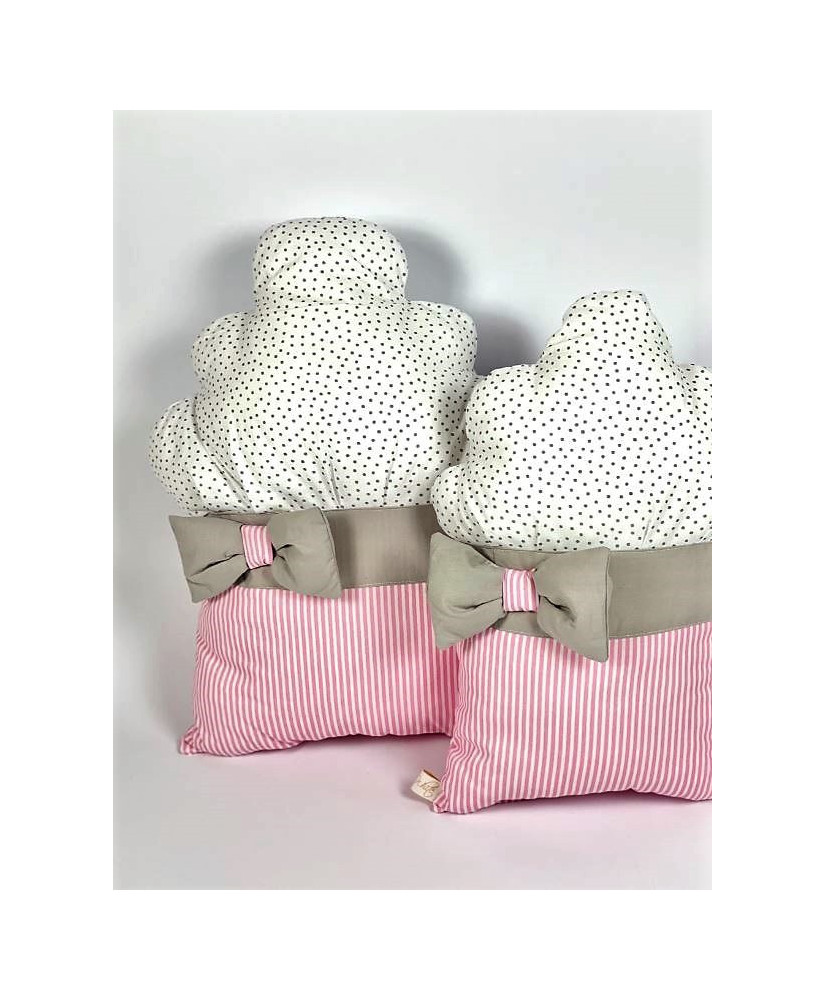 Παιδικό Διακοσμητικό Μαξιλάρι Cupcake Λευκό και Ροζ με Ριγες