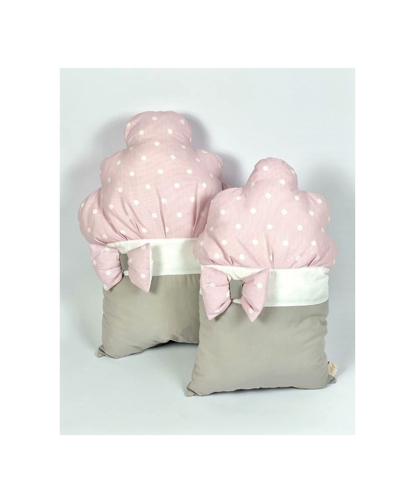 Παιδικό Διακοσμητικό Μαξιλάρι Cupcake Γκρι και Ροζ Με Λευκά Πουά