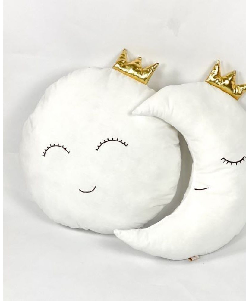 Παιδικό διακοσμητικό μαξιλάρι Στρογγυλό Φεγγάρι Λευκό Και Χρυσό Στέμμα