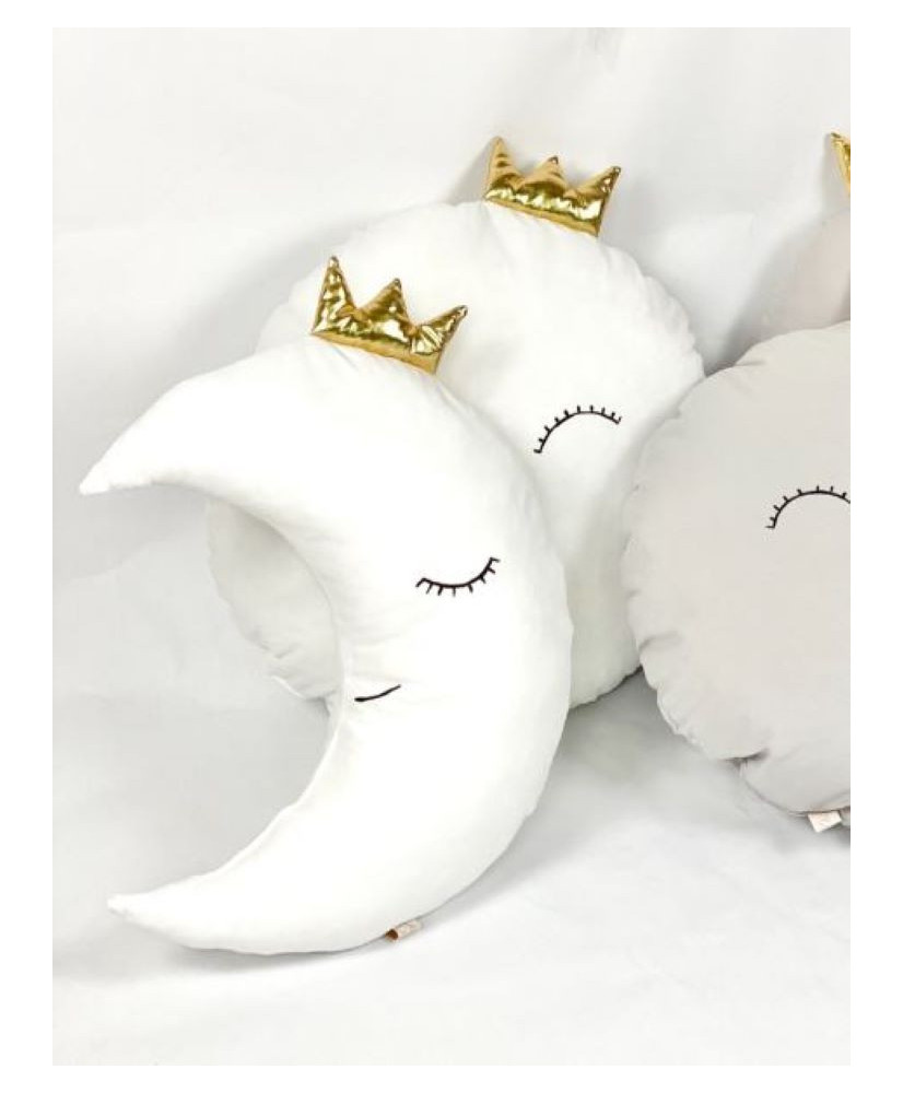Παιδικό Διακοσμητικό Μαξιλάρι Μισοφέγγαρο Λευκό Με Χρυσό Στέμμα