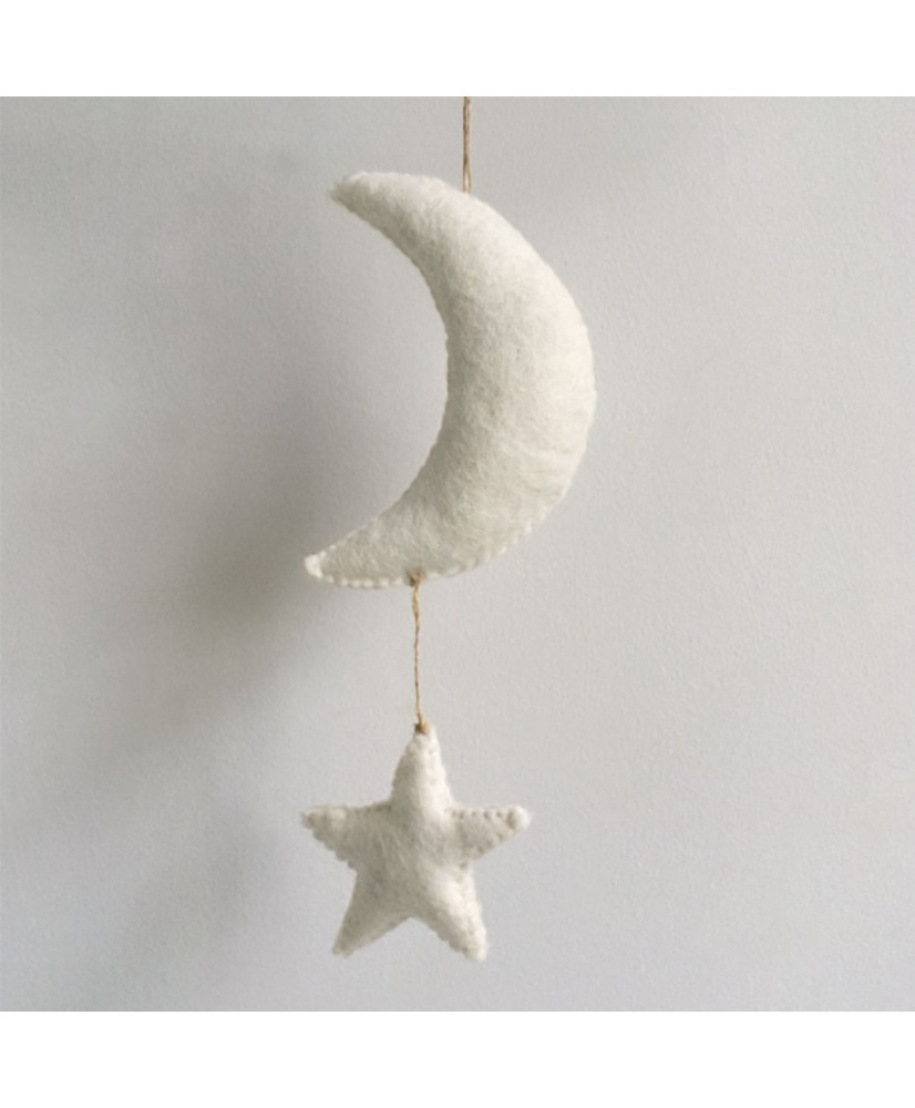 Κρεμαστό Στολίδι Φεγγάρι Και Αστέρι Λευκό Φέλτ 25,5εκ
