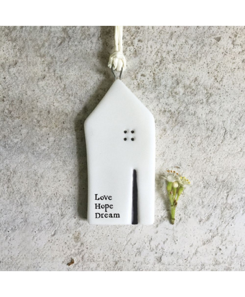 Κρεμαστό Σπίτι Απο Πορσελάνη Μικρό Love, Hope, Dream 5,5εκ