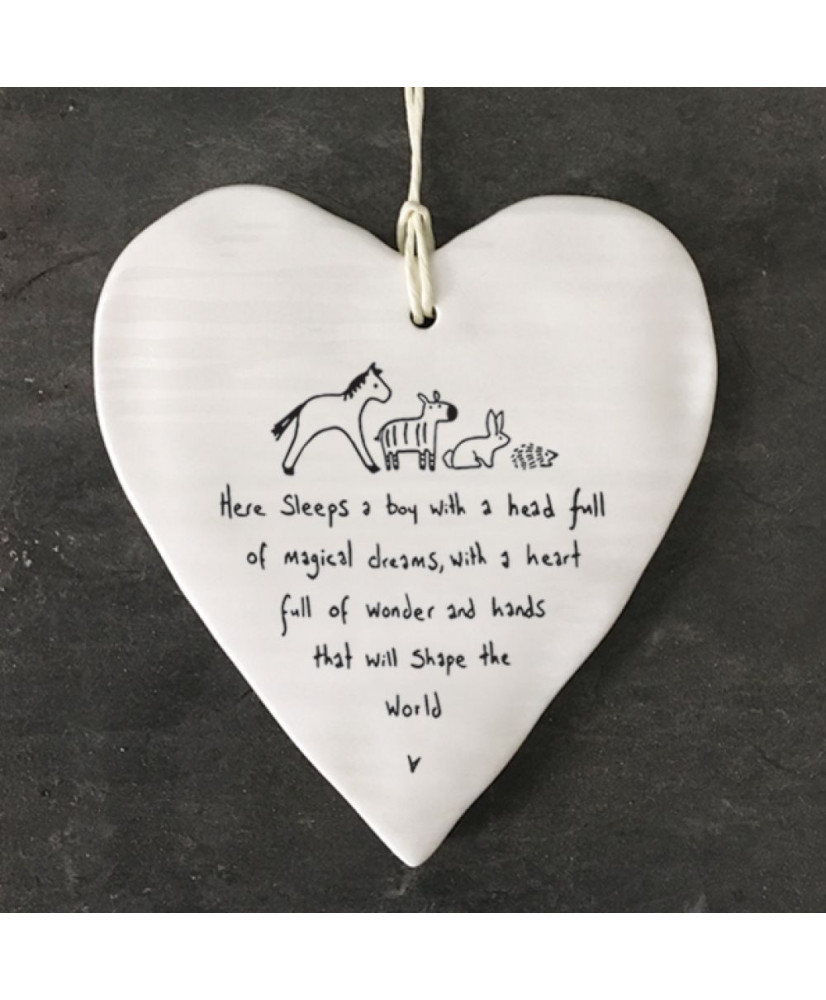Κρεμαστή Καρδιά Στρογγυλή Από Πορσελάνη Boy Here Sleeps