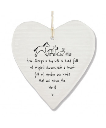 Κρεμαστή Καρδιά Στρογγυλή Από Πορσελάνη Boy Here Sleeps