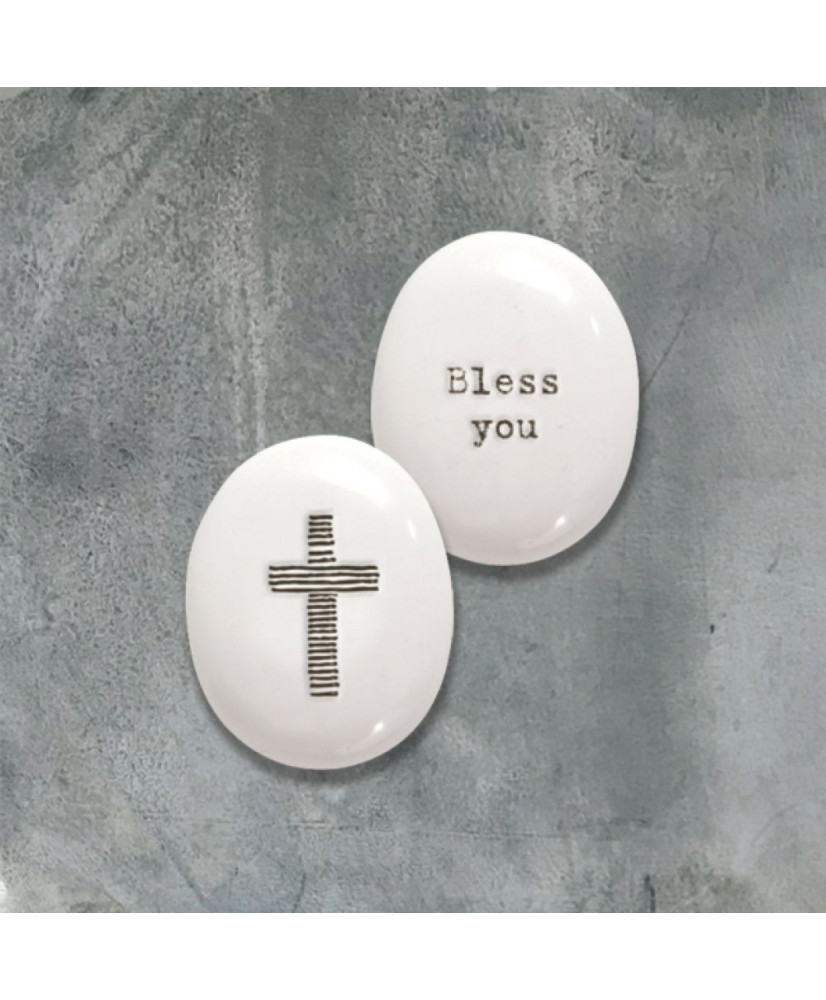 Βότσαλο Από Λευκή Πορσελάνη Σταυρός – Bless You