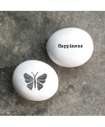 Βότσαλο Από Λευκή Πορσελάνη Happiness – Butterfly