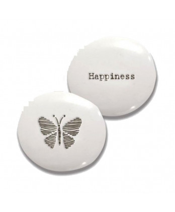 Βότσαλο Από Λευκή Πορσελάνη Happiness – Butterfly