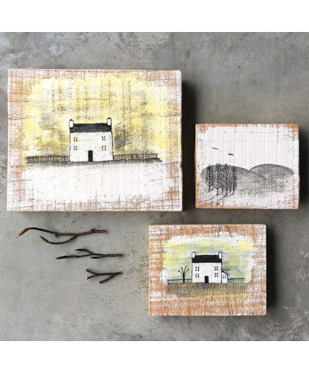 Καδράκι Ξύλινο Ζωγραφισμένο Με Μικρό Σπιτάκι 10x13εκ