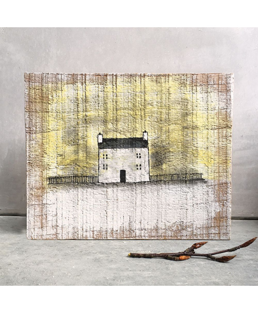 Καδράκι Ξύλινο Ζωγραφισμένο Με Μεγάλο Σπιτάκι 15,5x19,5εκ