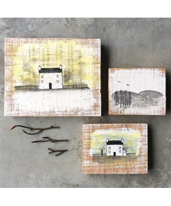 Καδράκι Ξύλινο Ζωγραφισμένο Με Μεγάλο Σπιτάκι 15,5x19,5εκ