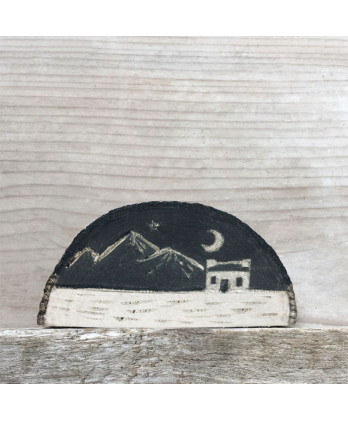 Κορμός Ξύλινος Silhouette Με Σχέδιο Σπίτι Στα Βουνά  4,7x9,5εκ