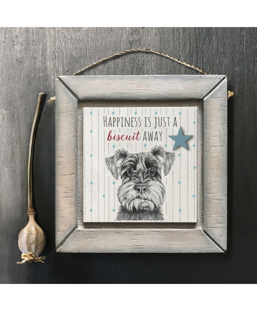 Καδράκι Ξύλινο Με Σχέδιο Σκύλο Και Μήνυμα Happiness is 10εκ