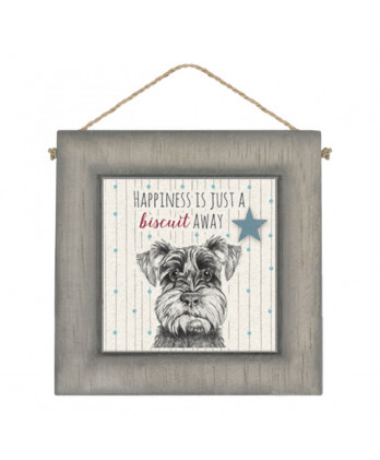 Καδράκι Ξύλινο Με Σχέδιο Σκύλο Και Μήνυμα Happiness is 10εκ