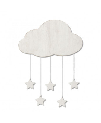 Ξύλινο Κρεμαστό Διακοσμητικό Σύννεφο Με Αστεράκια 17εκ