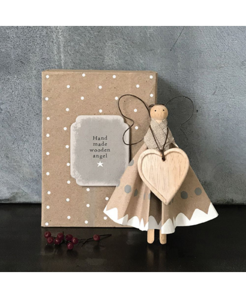 Ξύλινο Μανταλάκι Κούκλα Με Λευκό Και Μπεζ Φορεματάκι 13,5εκ