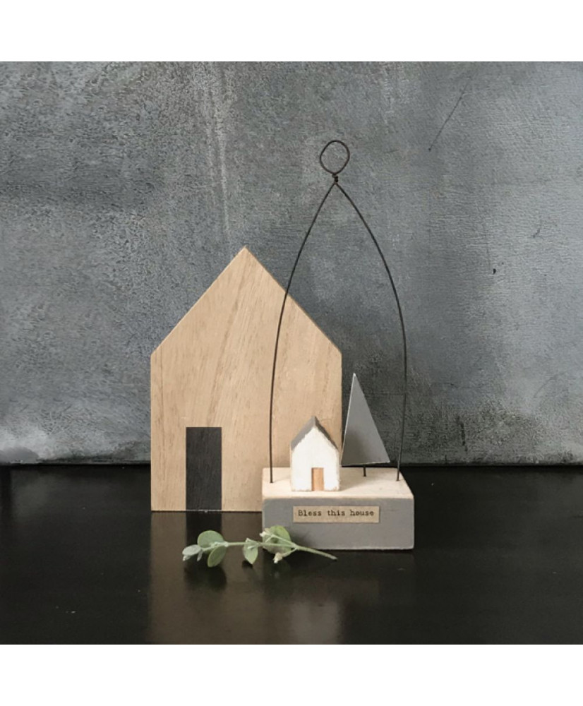 Ξύλινο Με Κρεμαστό Θέμα Σπίτι Και Μήνυμα Bless this house