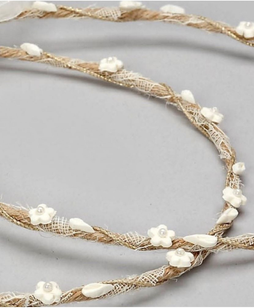 Στέφανα Χειροποίητα Vintage Από Φυσικό Κορδόνι Με Μαργαρίτες Και Φύλλα Σε Λευκό Χρώμα