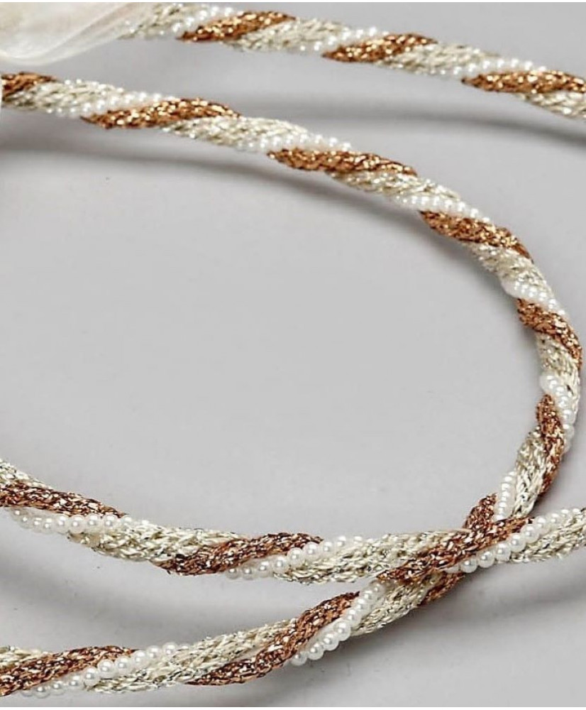Στέφανα Χειροποίητα Vintage Πλεξούδα Από Κορδόνι Σε Ασημί, Ροζ Gold Χρώμα Και Πέρλες