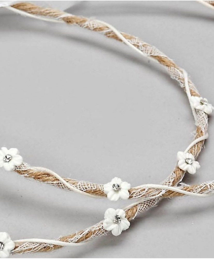 Στέφανα Χειροποίητα Vintage Από Φυσικό Κορδόνι Με Λευκές Μαργαρίτες