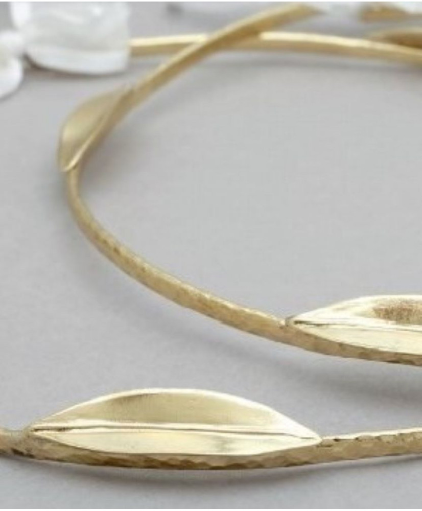 Στέφανα Χειροποίητα Επαργυρωμένα Vintage Με Πλατιά Χρυσή Βέργα Και Χρυσά Φύλλα