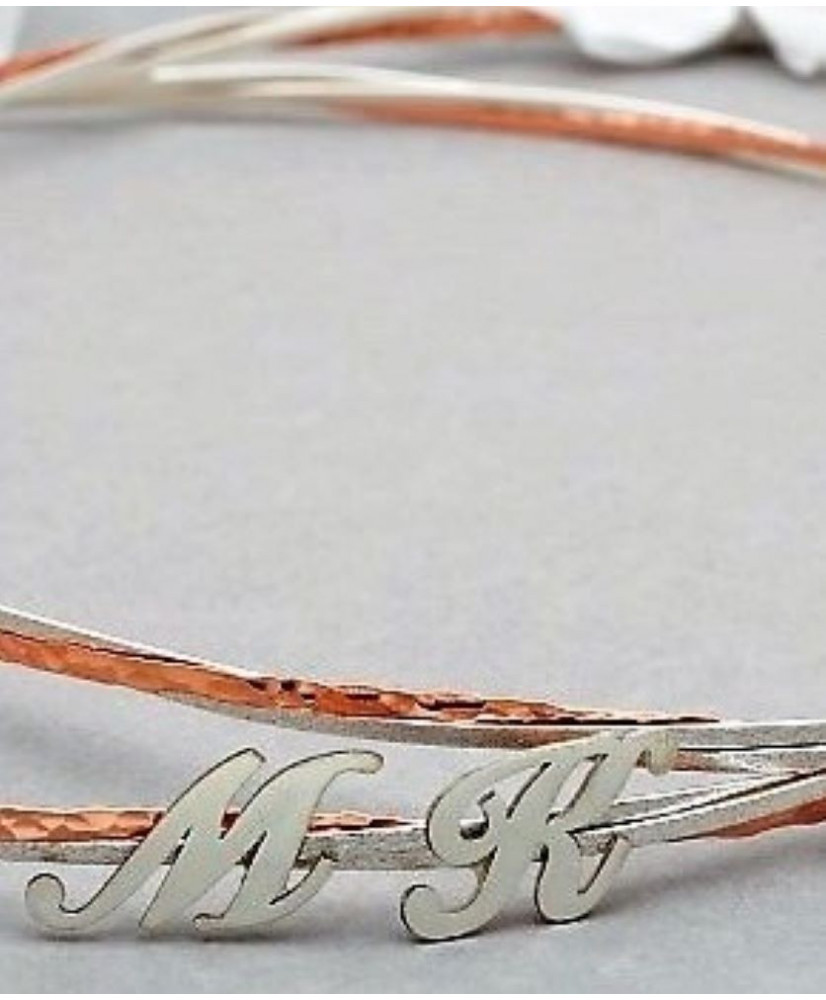 Στέφανα Χειροποίητα Επαργυρωμένα Vintage Τριπλές Βέργες Σε Ασημί – Ροζ Gold Χρώμα Και Με Ασημένια Αρχικά