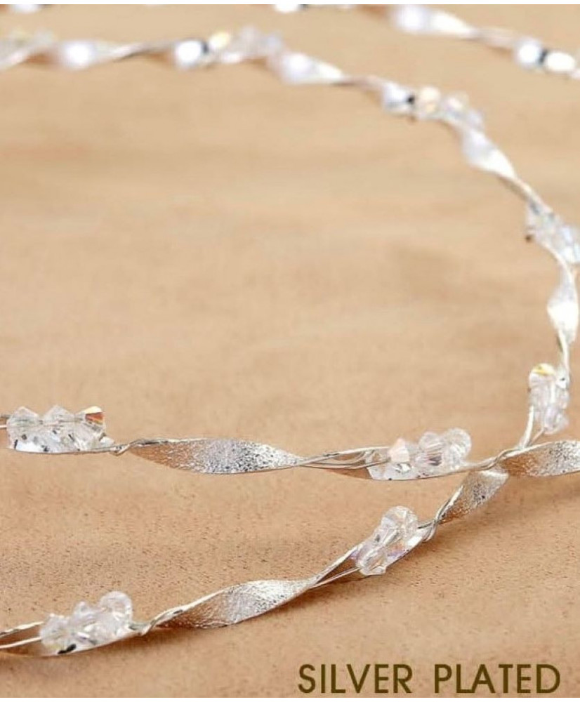 Στέφανα Χειροποίητα Επαργυρωμένα Vintage Ασημένια Σαγρέ Στολισμένα Με Διάφανες Χάντρες