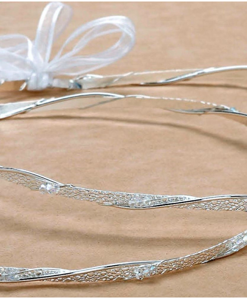 Στέφανα Χειροποίητα Επαργυρωμένα Vintage Με Διπλές Βέργες Σε Ασημί Χρώμα Και Διάφανες Χάντρες