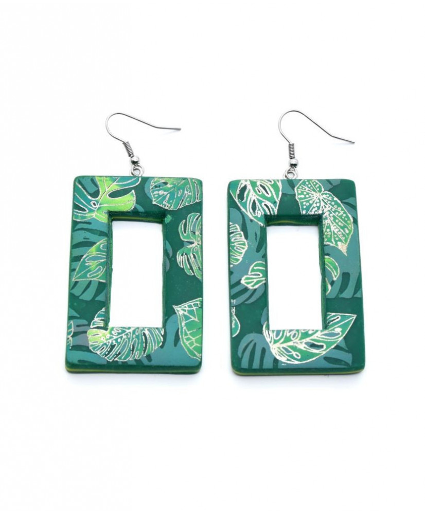Σκουλαρίκια κρεμαστά, ορθογώνια, μεγάλα, σε πράσινες αποχρώσεις.