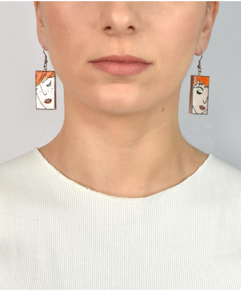 Σκουλαρίκια Faces, λευκά με πορτοκαλί