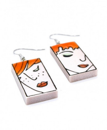 Σκουλαρίκια Faces, λευκά με πορτοκαλί