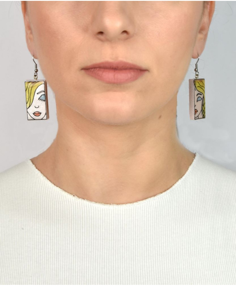 Σκουλαρίκια Faces, λευκά με κίτρινο