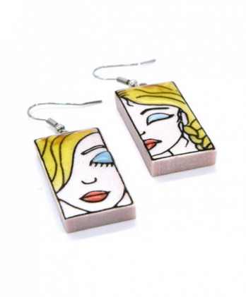 Σκουλαρίκια Faces, λευκά με κίτρινο